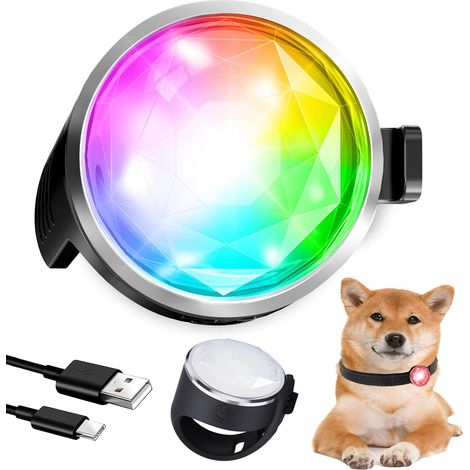 Pendentif lumineux 7 couleurs en 1 pour chiens - Rechargeable USB-C, Clignotant, En silicone, IP65 étanche, Pour collier de chien, Promenades nocturnes (1/5)