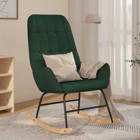 vidaXL Silla mecedora de tela verde oscuro (1/5)