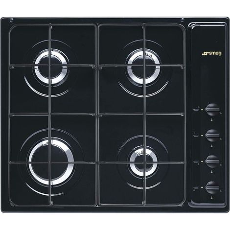 Smeg – Plaque de cuisson gaz 60 cm – S64SN – 4 foyers – Brûleur large 3100 W – Intégré – Noir