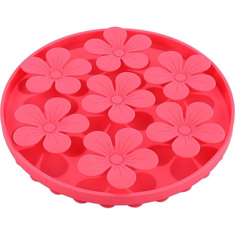 Mangeoire lente pour chats/chiens de compagnie, caoutchouc de silicone souple, forme de fleur mignonne, rose rouge (1/5)