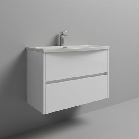 Montego Gloss White 800mm Wall Mounted 2 Drawer Vanity Unit with Arc Basin