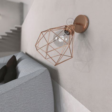 Fermaluce Metallo 90° con paralume Diamond, lampada filomuro orientabile in metallo  Con lampadina - Rame - No