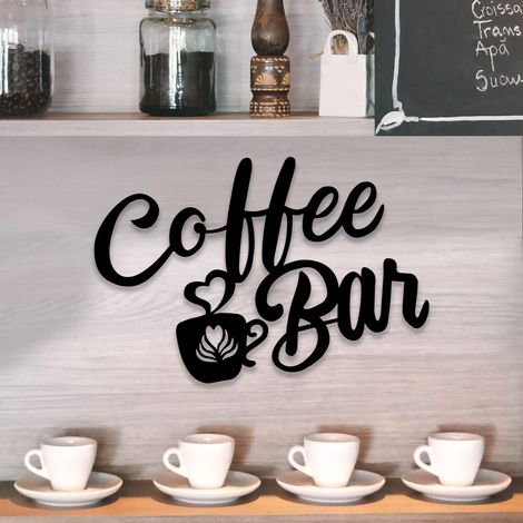 Panneau de café en métal noir - Décoration murale à suspendre avec tasse à café - 37 x 25 cm - Décoration de cuisine pour maison (1/5)