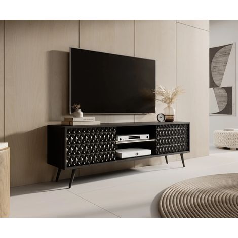 AX LIVING Lowboard TV Delvine 135 cm Schwarz – modernes TV Möbel Design