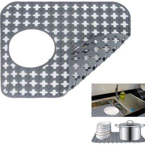 Tapis Evier Cuisine, Tapis d'évier en Silicone Pliables Antidérapants, Protege évier de Cuisine, Tapis Fond Evier Cuisine pour éviers en Acier Inoxydable/Céramique (Gris, 35 x 30 cm)