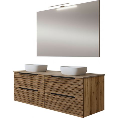 Kibath Mueble de baño con Lavabo, Espejo y Aplique LED KEN 120x45 cm acabado Desierto mate 2 cajones suspendido