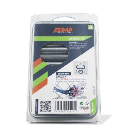 Agrafes OMEGA 16 galva A x 2500 – Pour agrafeuses EDMA Baby Graf 16/20 – Norme 1024-2/250 – Pour bois dur (1/5)
