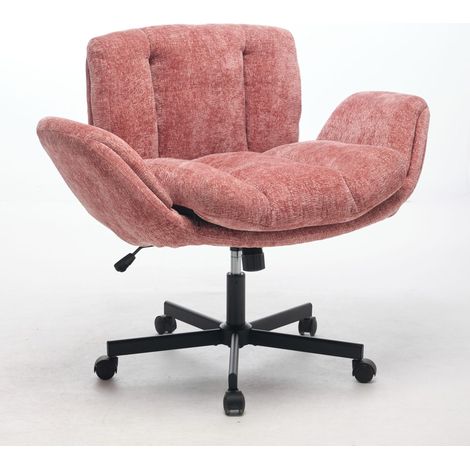 Fauteuil de bureau pivotant en chenille rose poudré avec accoudoirs réglables et dossier rembourré (1/5)