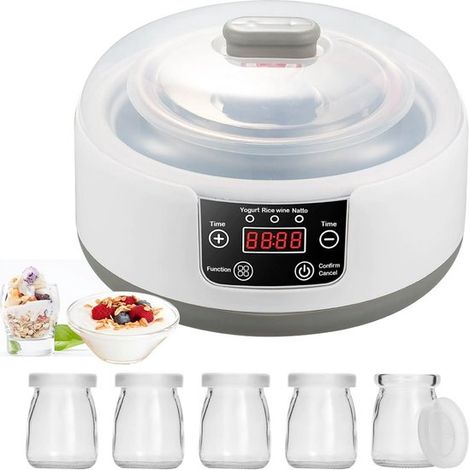 Yogurtera con 5 vasos y recipiente de 1,2 L - Para yogur casero y fermentación natural