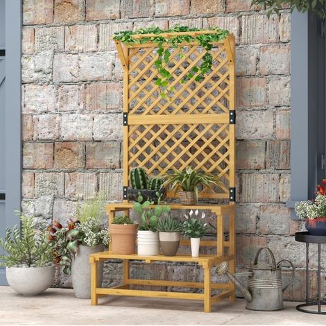 Portafiori a 2 livelli con grigliato e tetto, 75 x 50 x 166 cm, legno di abete, giallo HAVRYA (1/5)