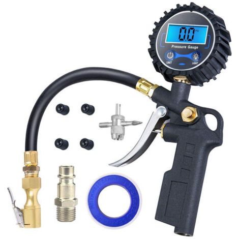 QORVA-Numérique Manomètre Haute Précis Digital Jauge de Pression de Pneu Pistolet de Gonflage Pour Voiture Camion SUV Moto Vélo avec écran LCD