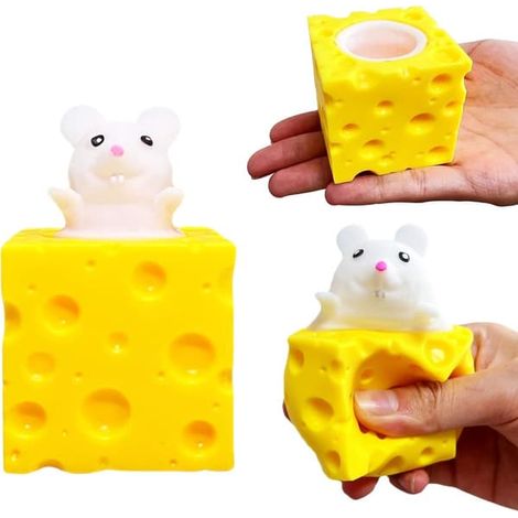 Balle anti-stress souris en forme de fromage, jouet sensoriel doux et élastique à presser, idéal pour soulager le stress et se détendre. (1/5)