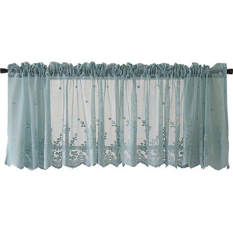 1 tulle curtain, jacquard tulle curtain, country house style bistro curtain, curtain rod not included, blue (W 137 cm x H 61 cm) (1/5)