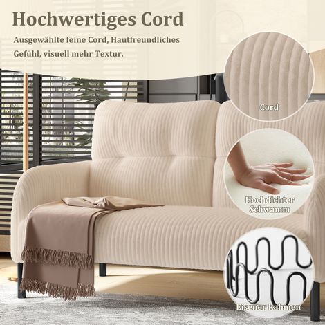 Canapé 2 places en velours côtelé, rembourrage moelleux, dossier élevé, rangements latéraux, pieds métalliques, confort douillet et maintien optimal, idéal pour coin détente bureau à domicile. (1/5)