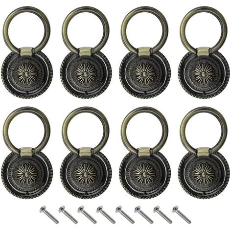 8 boutons rétro anneau poignée de meuble, poignée vintage pour porte tiroir avec vis finition bronze (1/5)