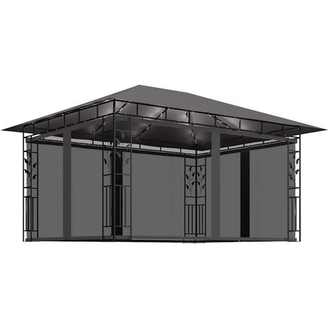 Tonnelle Barnum de Jardin, Pavillon, Pergola, Tente de jardin, avec moustiquaire et lumières LED 4x3x2,73m Anthracite OIB8317E (1/5)