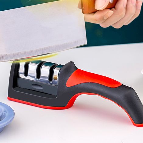 Affûteur de couteaux portatif à 3 segments, rouge et noir, multifonctionnel pour la cuisine (1/5)