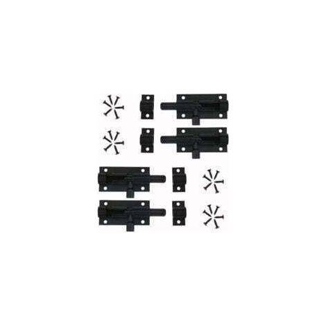 Pestillo de cerrojo de puerta de 4 piezas, pestillo de cerrojo deslizante de aleación de aluminio negro con tornillos, para puerta de jardín, cobertizo, ventanas, piezas I (1/5)