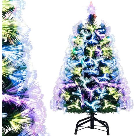 COSTWAY Sapin de Noël à Fibre Optique 95 CM, Sapin Artificiel Pré-éclairé avec 93 Branches, Étoile de Sommet & Pied Métallique Pliable, Arbre Lumineux pour Fêtes de Maison, Bureau, Carnaval (1/5)