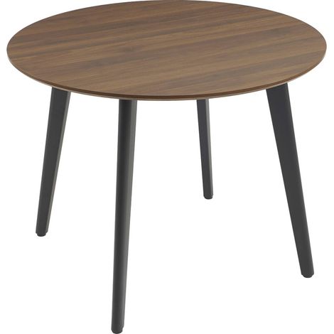 Round dining table walnut wood effect black metal legs 4-seater, Azylis, 100x100x76 cm