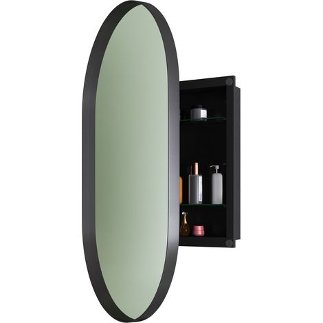 ELVMI Spiegelschrank mit 2 Glasablagen, Wandmontage oder Einbau für Badezimmer, Schwarz, 95×63×18 cm (1/5)