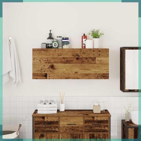 Armoire murale de bain - 860110 - Vieux bois - 100 x 25 x 40 cm - Capacité 60 kg (1/5)