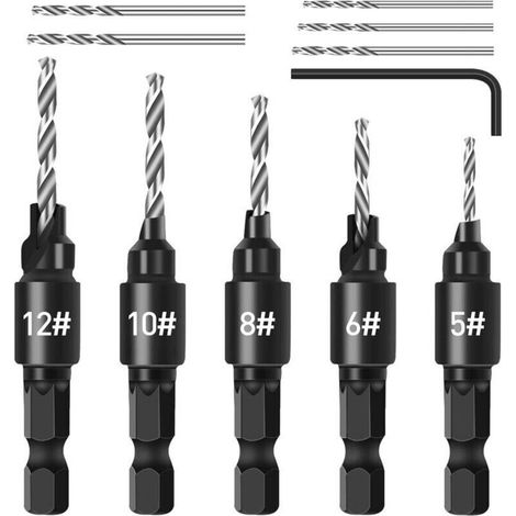 Set 5 mèches à bois + clé + 5 forets - Argent - Travail du bois basique - Qualité standard