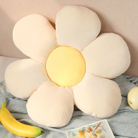Coussin en forme de fleur - coussin d'assise - coussins décoratifs - coussin décoratif - coussin d'assise - 50 cm - blanc et jaune (1/5)