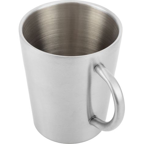 Tragbarer 300-ml-Becher, doppelwandig, aus Edelstahl 304, isoliert für Kaffee und Bier, mit glänzendem silbernen Griff (1/5)