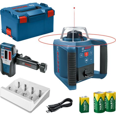 Bosch Professional Nivel láser giratorio GRL 300 HV (haz de luz roja, receptor láser LR 1 con montura, alcance hasta 300 m de diámetro, batteries rechargeables (2 x D, 1 x 9 V), Cargador, en L-Boxx) (1/2)