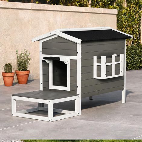 Maison pour chat coloris gris blanc 115 x 665 x 747 cm (1/5)