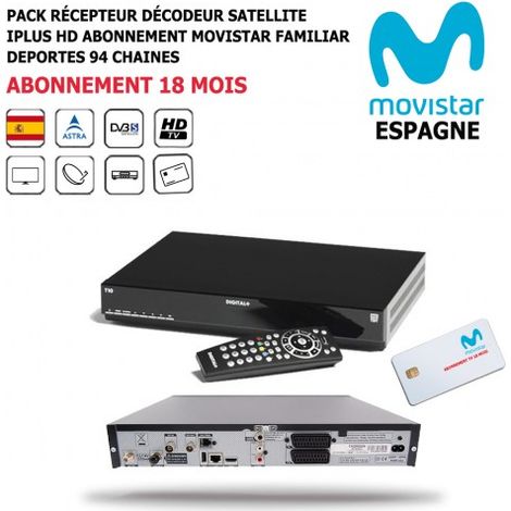 Pack Récepteur Décodeur Satellite iPlus HD + Abonnement TV Espagnol TV Movistar Familiar Deportes 18 mois 94 Chaînes (1/5)