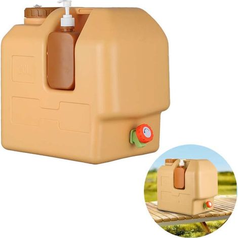 Este depósito de agua exterior de 20 litros, con grifo y dispensador de jabón integrado, es ideal para actividades al aire libre. (1/5)