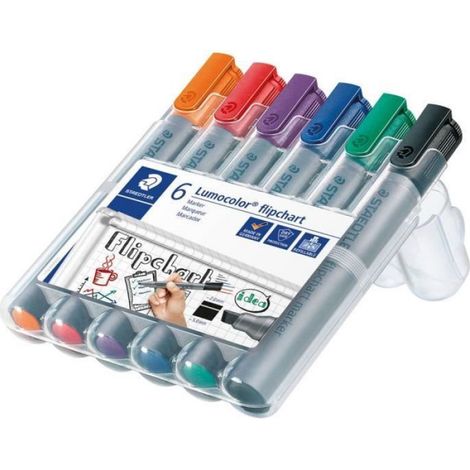 Marqueur Flipchart - Pointe Cannelée 2-5 mm - Encre Non Transférable Sur Papier - Pour Blocs À Feuilles Mobiles - Lot De 6 (1/3)