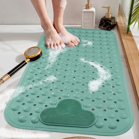 Non-slip bath mat 70 x 40 cm with suction cups - Comfortable bath mat - Machine washable - Green (1/5)