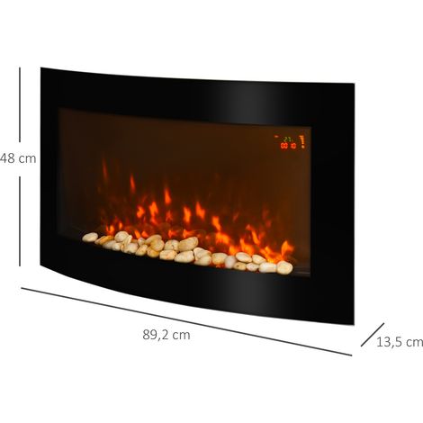 Cheminée électrique HOMCOM avec chauffage, fixation murale, effet flamme LED, 7 couleurs de flamme, 1000/2000 W, minuterie, thermostat réglable, télécommande, noire, 89,2 cm (1/5)