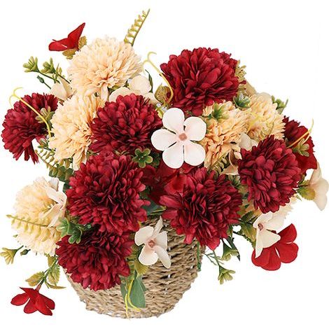 Artificial Chrysanthemum Flower, Silk Chamomile Stem for Home Living Room Decoration, Deep Red European Style Bouquet Arrangement - (1/5)