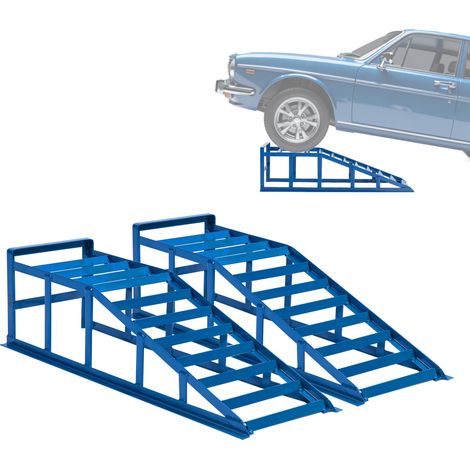 Rampe de levage auto hydraulique 2000 kg, angle d’accès 23°, hauteur 27,5 cm, acier bleu, pour entretien et vidange garage CHICFURN (1/5)