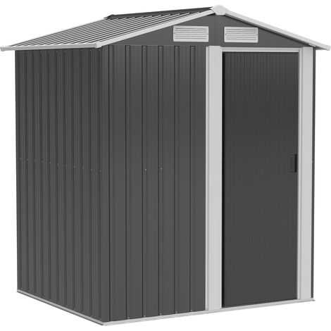 Garden Metal Tool Storage Shed with Sliding Door, Sloped Roof and Foundation Kit, 152 x 132 x 188cm, Grey