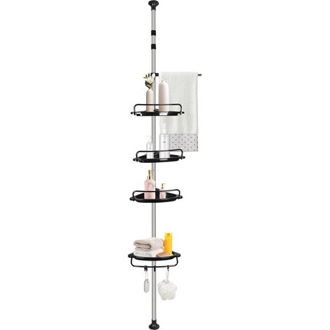 Duschregal Eckregal Bad mit 4 Ablagen Badregal Gesamthöhe 105-310 cm,Badezimmer-Regal,Duschkorb für Bad und Küche Schwarz (1/5)