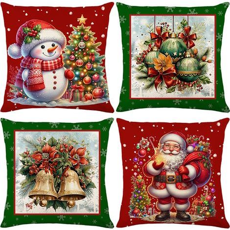 4er-Set Weihnachtskissenbezüge – Kissenfüllung nicht enthalten – 45 x 45 cm – Weihnachtsdekoration (1/5)