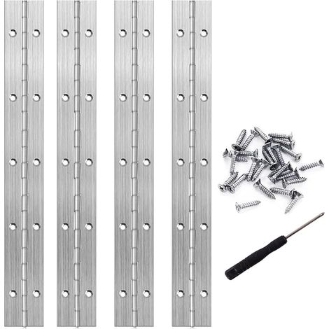 Charniere Piano 25cm Charniere Inox Charnière Plate avec Vis pour Portes Armoires de Piano 4 pièces, avec Tournevis Charnière Plate avec Vis (1/5)