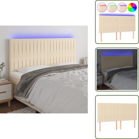 The Living Store Cabecero con luces LED tela crema 180x5x118/128 cm - Cabecero de cama