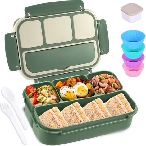Boîte Bento pour adultes et enfants (Unisexe) — Design à quatre compartiments et niveaux Capacité de 1,2 litre Compatible lave-vaisselle. (1/5)