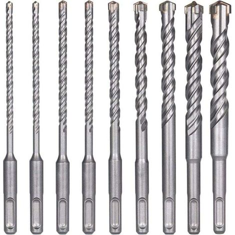 Brocas para hormigón, 9 piezas (5 mm x 16 x 160 mm), broca de impacto eléctrica SDS-Plus para taladro percutor, brocas de cruz para ladrillo, piedra, materiales naturales y metal -Crezuo