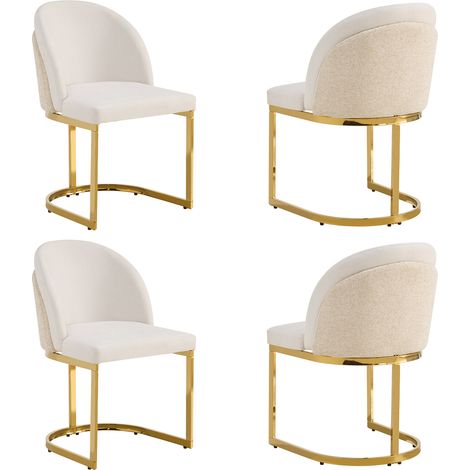 Lot de 4 chaises de salle à manger en tissu chenille beige avec pieds métalliques dorés galvanisés (1/5)