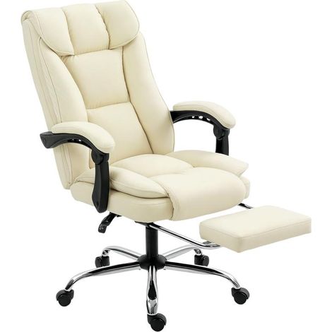 Fauteuil blanc en simili cuir sans accoudoirs pivotant, 120 kg, hauteur réglable 82-92 cm, design minimaliste