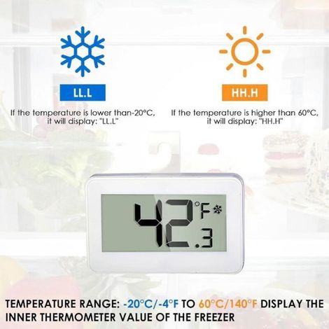 Thermometre Congelateur - Ecran LCD Etanche - Crochet Integré - Usage Interieur Extérieur Refrigerateur - 2 Unites (1/5)