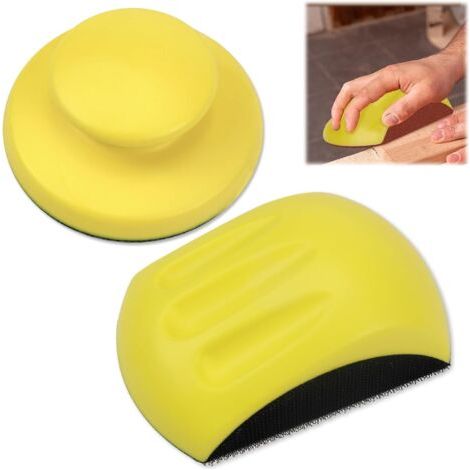 QORVA-Lot de 2 blocs de papier abrasif à main avec velcro - Forme ronde et en forme de souris - Pour disques abrasifs - 12,7 cm