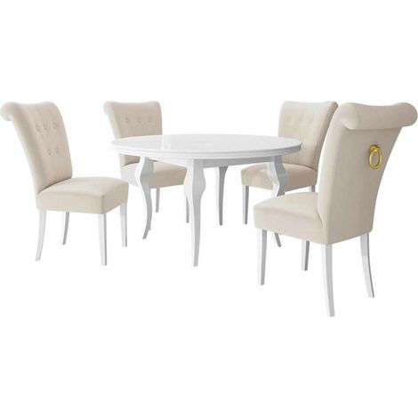 Conjunto de mesas y sillas para comedor Racine 142, Blanco + Magic Velvet 2250, 76x0x0cm, Diámetro: 100, Número de asientos: 4, Estilo: Contemporary (1/5)